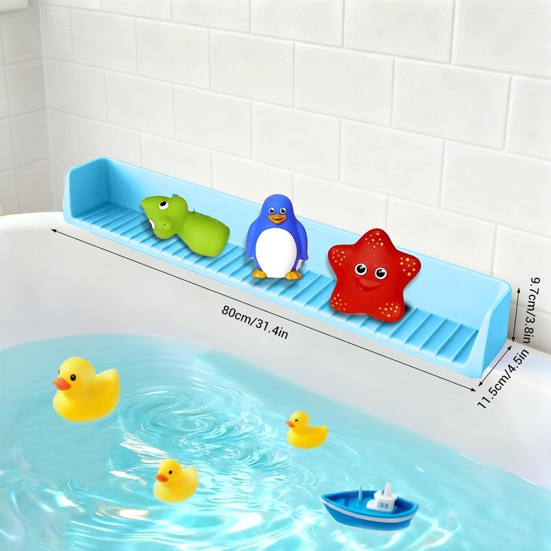 Himake Splash Guard for Bathtub Kids, Longer Silicone Bathtub Splash Guard with 11 Suction Cups, Bath Tub Play Shelf for Kids & Toy Holder, Prevent Water Spill in Bathroom, Blue - Image 2